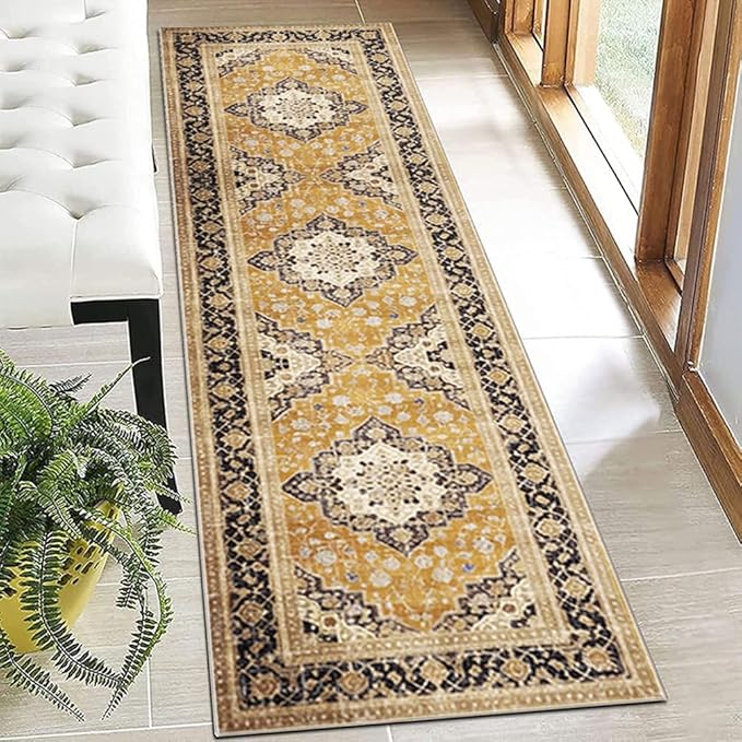 Moroccan Trellis Hallway Runner Rug Non-Slip Washable Geometric Standing Mats Anti-Fatigue Long Farmhouse Kitchen Mat Soft Low-Pile Distressed Area Rugs for Bathroom,Bedroom,Laundry 2' X 5'