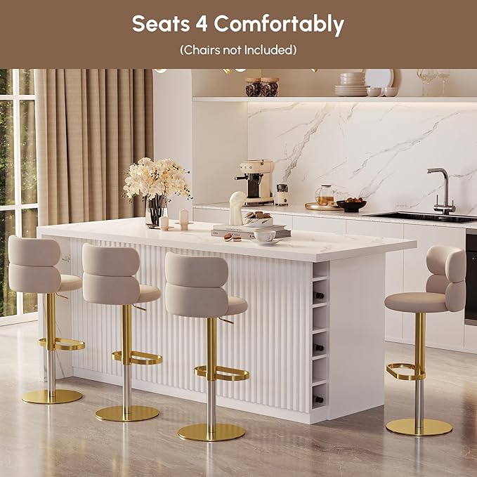 homary Kitchen Island with Storage & Wine Rack, 72" Modern White Kitchen Cabinet with Wood Top, Large Fixed Island with 3 Drawers & 6 Adjustable Shelves, Without Bar Stools