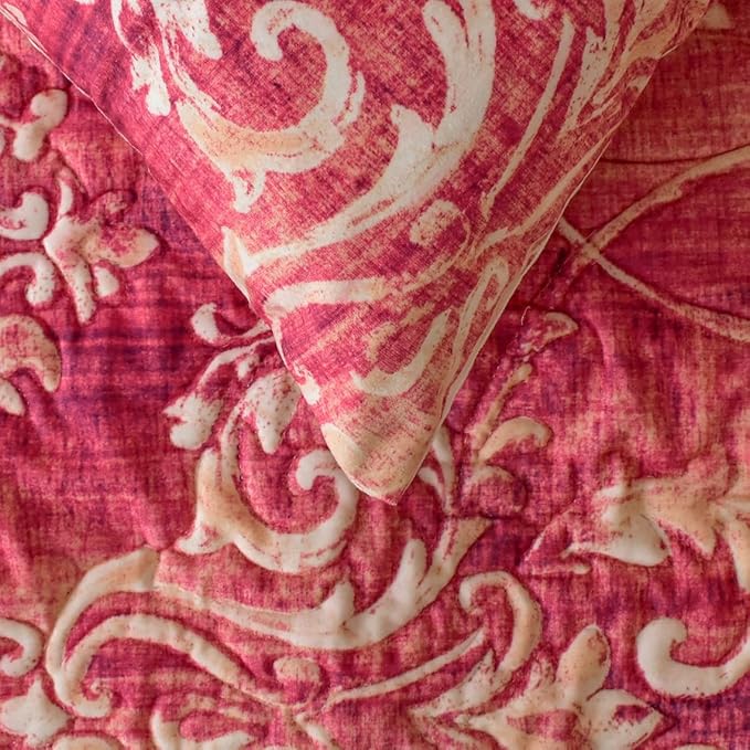 The HomeCentric King/Queen/Twin Pink Luxury Full 68"x18" Bed Runner Without Pillow Cover, Damask, Quilted Bed Scarf on Velvet Fabric - Pink Dalliance