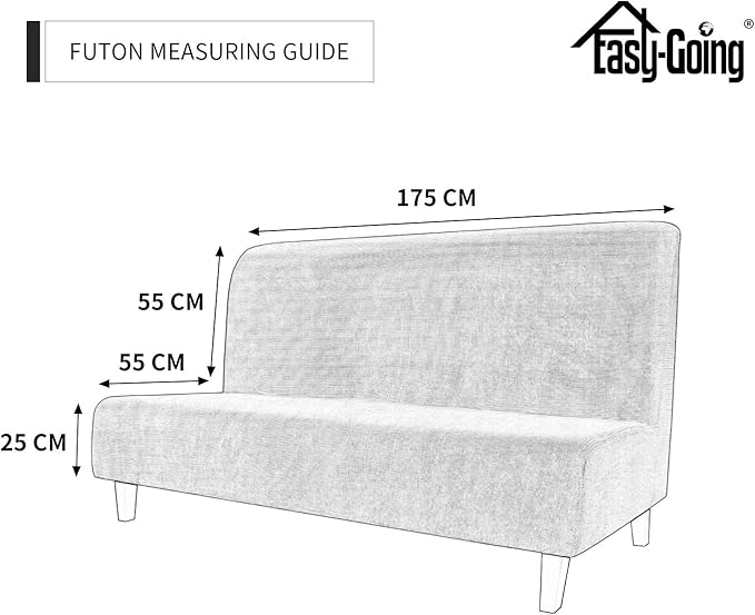 Easy-Going Stretch Futon Slipcover Armless Futon Bed Cover Furniture Protector Without Armrests with Elastic Bottom for Kids, Soft Jacquard Fabric Small Checks (Large, Beige)