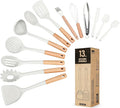 Kitchen Utensils Set, 13PCS Silicone Cooking Utensils, Heat Resistant Kitchen Utensil Spatula Set for Nonstick Cookware, Wooden Handles Kitchen Gadgets Tools Set