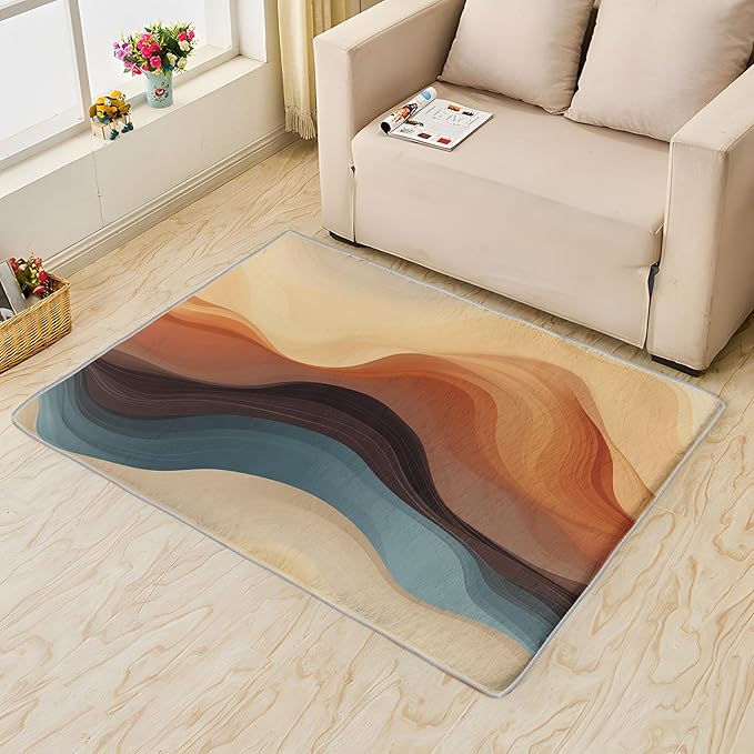 Boho Rug, 6x8 Rug, Vintage Rugs for Living Room Bedroom Dining, Earthy Tones Large Area Rug, Washable Rug Non Slip Soft Indoor Carpet, Kids and Pets Friendly, Boho Home & Room Decor
