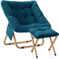 Kasunpul Comfy Saucer Chair, Foldable Living Room Chairs, Soft Faux Fur Lounge Chair for Bedroom, Reading Chairs for Adults, Teens, X-Large (Teal Blue)