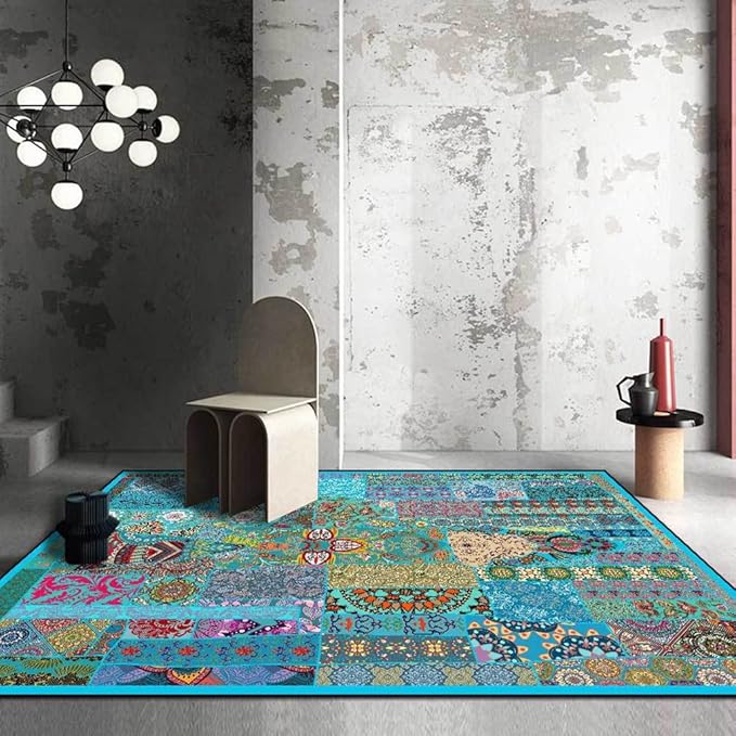 Vintage Boho Area Rugs Multicolor Ethnic Style Geometric Splicing Carpets Bedroom Living Room Kitchen Floor Mats Indoor Outdoor Non-Shedding Runner Rug Home Décor Carpet 4' X 8'