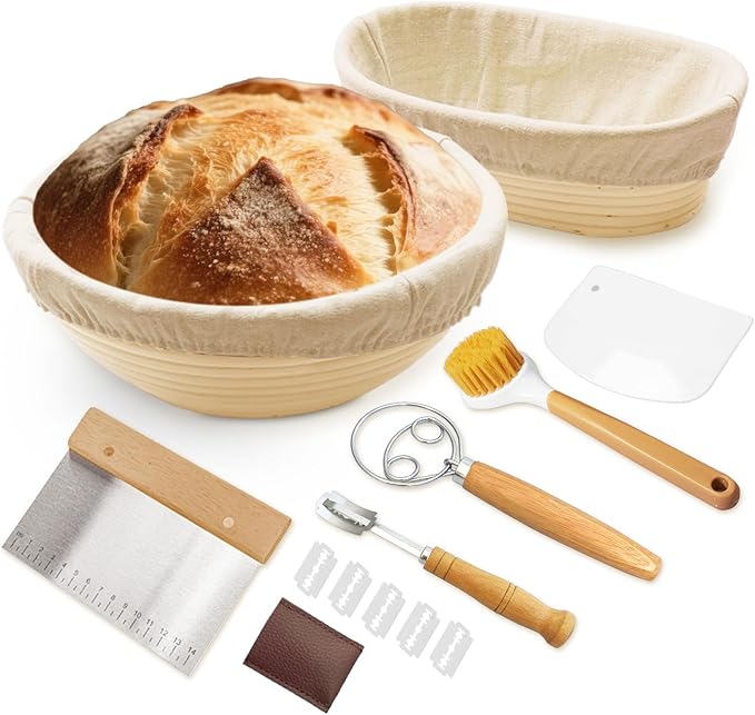 Sourdough Bread Proofing Basket Kit: 9"Round & 10" Oval Banneton Baking Set
