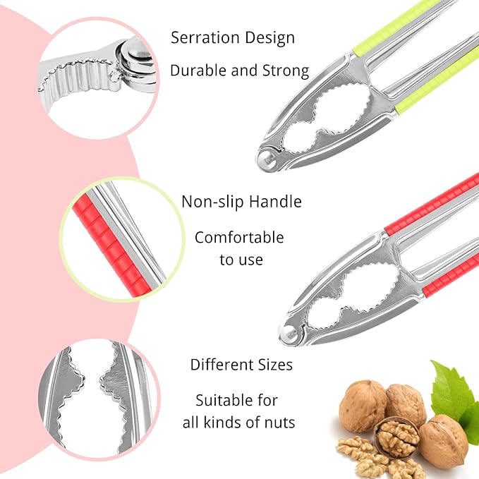 Loceast 6 Pieces Nut Crackers Heavy Duty Walnut Cracker with Non-Slip Handle Walnut Cracker for All Nuts with Forks Nutcracker Pecan Walnut Plier Clip Tool