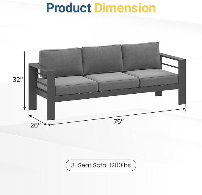 Wisteria Lane Metal Patio Furniture Sofa, All-Weather Outdoor Couch