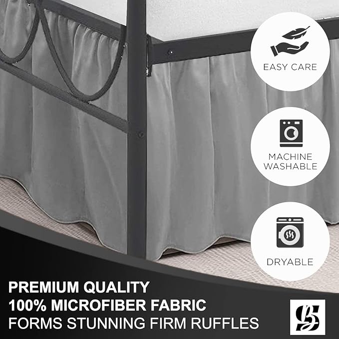 SKY BEDDINGS - Queen Size Ruffled Bed Skirt with Split Corners - 18 Inch Drop Dust Ruffle Bed Skirt with Platform Three Sided Coverage - 100% Microfiber, Light Grey