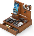 Wood Phone Docking Station, Nightstand Organizer with Drawer, Bedside Table Organizer for Watch & Accessories, Christmas Anniversary Birthday Gifts for Men,Dad,Husband