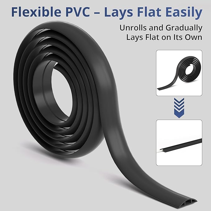 ZhiYo 3.6ft Cord Covers for Wires on Floor, Cord Hider Floor Hide Extension Cords, Soft PVC Cable Cover Cable Protector, Wire Cavity W0.62in H0.31in, White