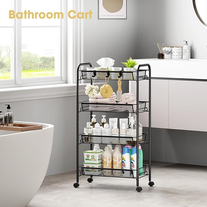 TOOLF 4-Tier Rolling Cart, Metal Utility Cart