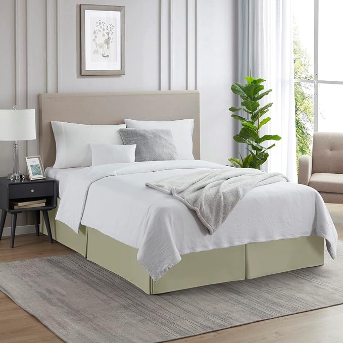 Nestl Green Bed Skirt King Size - King Bed Skirt 14 Inch Drop - Brushed Microfiber Bed Skirts - Hotel Quality Pleated Bed Skirt - Shrinkage & Fade Resistant