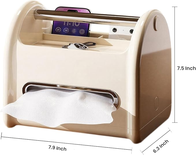 Tissue Box Cover & Napkin Holder with Storage Tray | Multifunctional Decorative Tissue Holder & Desk Organizer | Phone Holder for Car, Study Table, Daily Home Accessories, Desk, Bedside Table (White)