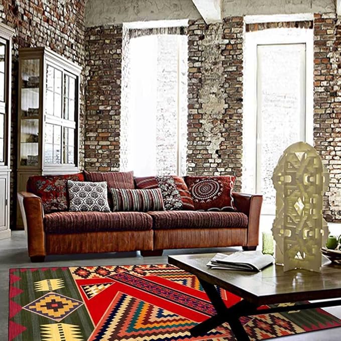 Vintage Boho Area Rugs Multicolor Ethnic Style Geometric Splicing Carpets Bedroom Living Room Kitchen Floor Mats Indoor Outdoor Non-Shedding Runner Rug Home Décor Carpet 2' X 3'