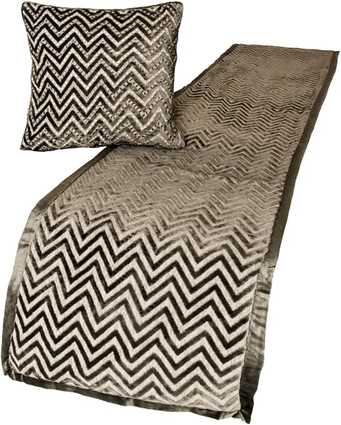 The HomeCentric King Queen Twin Grey Decorative Full 68"x18" Bed Runner with 2 Pillow Cover, Crystals Bed Scarf on Velvet Fabric - Grey Crystal Chevy