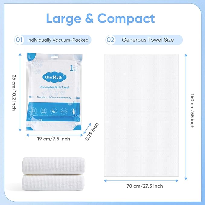 Disposable Bath Towel 6 Pack 56'' x 27.5'' Disposable Camping Towels for Travel, Durable Large Portable Towels for Camping Beach Swimming SPA, Individually Packed