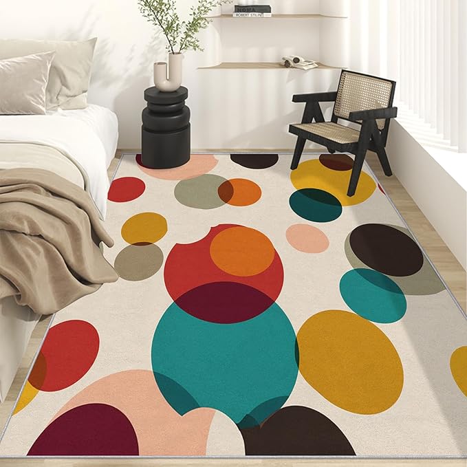 Mid Century Modern Rugs for Home Decor, 5x8 ft, Boho Geometric Circle Area Rugs for Living Room, Soft Non Slip Washable Abstract Geometry Carpet Bedroom Decorations Dt-Ghf-19