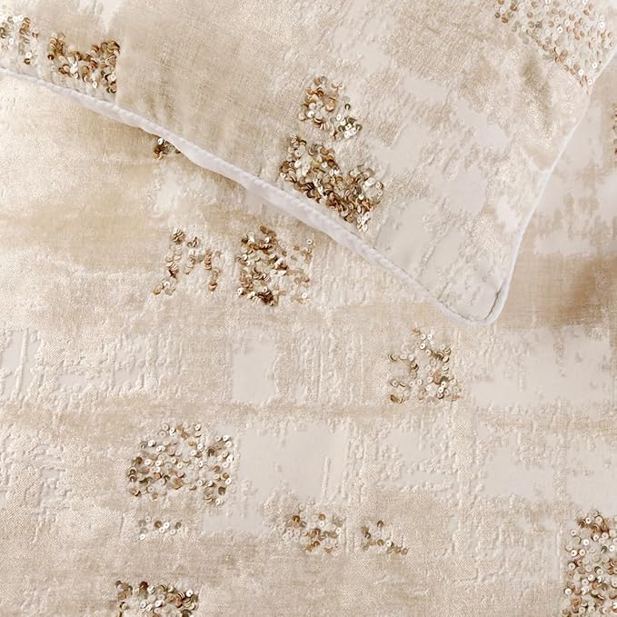 The HomeCentric Ivory Bed Runner, Full Size 68"x18" Decorative Bed Runner with Matching Pillow Cover, Ivory Velvet Bed Scarf in Foil Velvet with Sequin - Creative Grudge