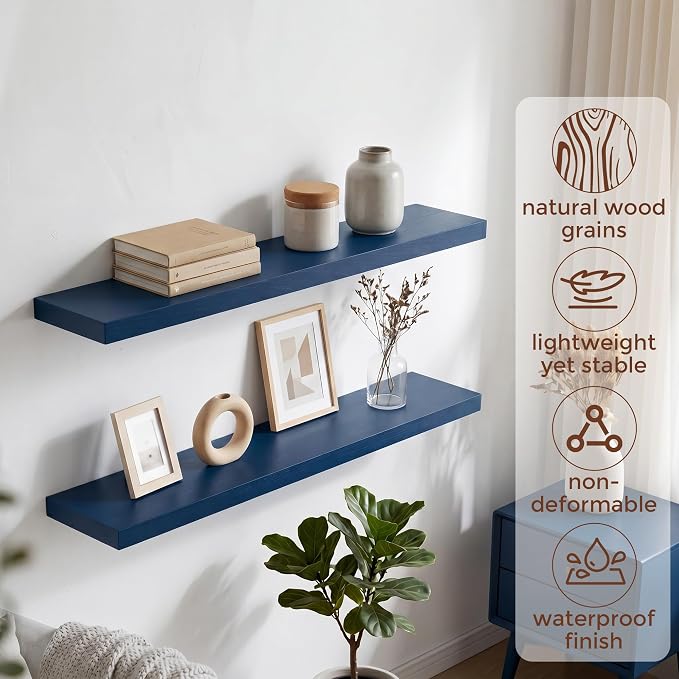 fuqing 40 Inch Floating Shelves | 6.7 Inch Deep Dark Blue Floating Shelves