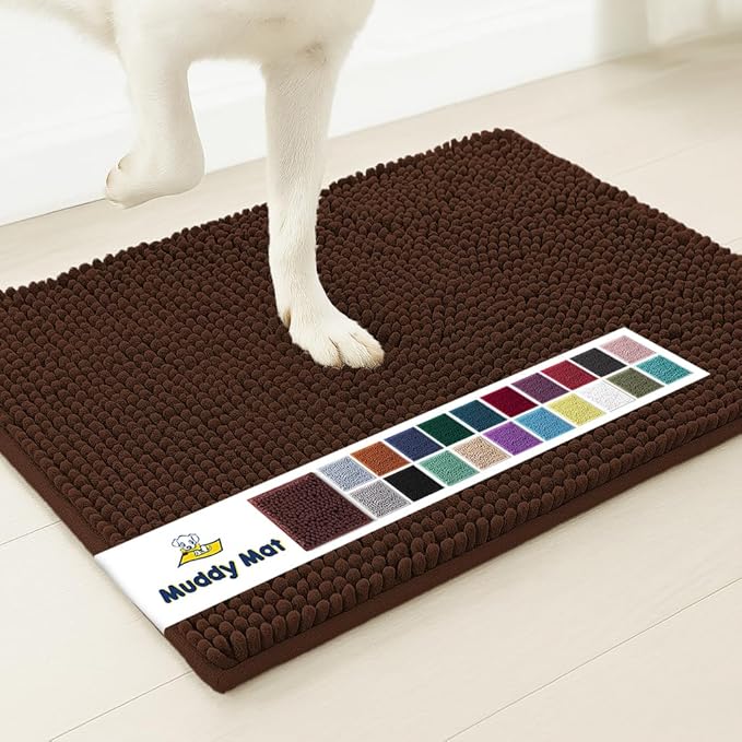 Muddy Mat® AS-SEEN-ON-TV Highly Absorbent Microfiber Door Mat and Pet Rug, Non Slip Thick Washable Area and Bath Mat Soft Chenille for Kitchen Bedroom Indoor and Outdoor - Chocolate Brown 5ft x 7ft