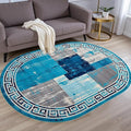 Distressed Blue Grey Greek Key Pattern Indoor Area Rug 3x5 for Living Room Bedroom Dining Room Faux Wool Anti Slip Floor Mats Nursery Entryway Minimalist Geometric Texture Bordered Rugs Retro Carpet