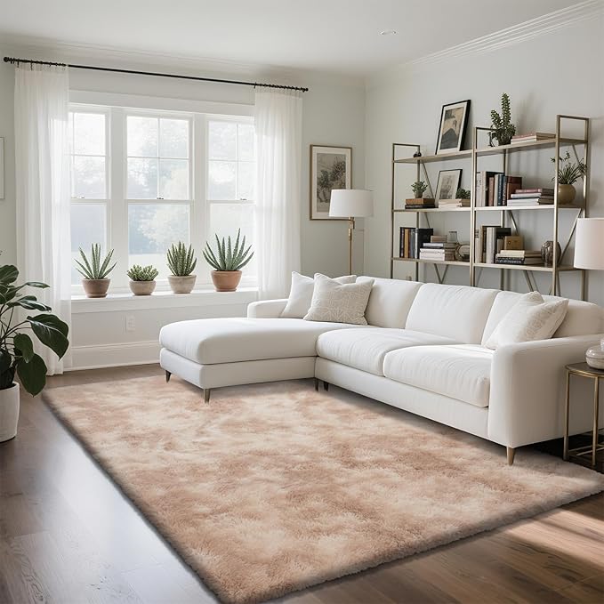 Fluffy Rug Shaggy Area Rug, Mottling Beige 5x8 Area Rugs for Bedroom, Small Bedside Rug, Soft Fluffy Shaggy Entryway Throw Rugs for Living Room Bedroom Kids Room Home Decor