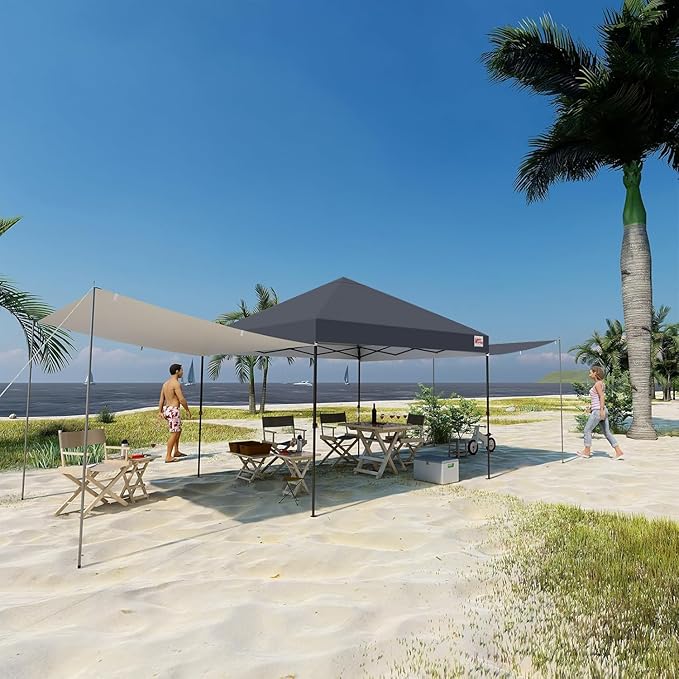 MASTERCANOPY Pop Up 10x10 Canopy Tent with Center Lock, 2 Shelters, 4 Poles, 230 Sq ft of Large Shade Space, for Camping, Picnics & Beach (10'x10',Dark Grey)
