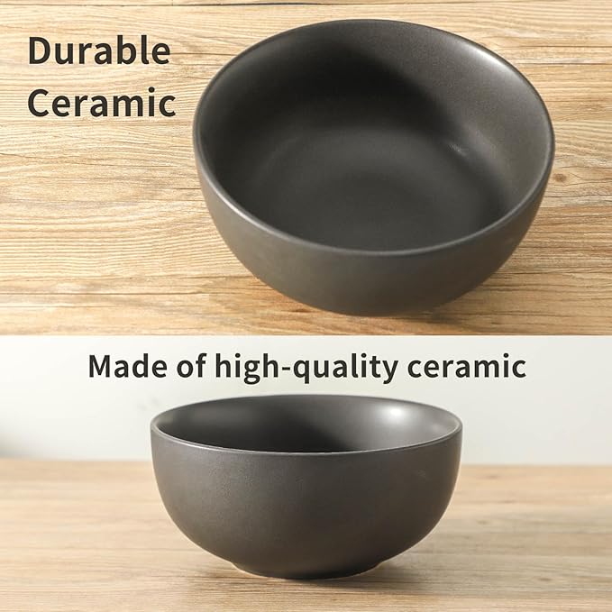 Tikooere Tikoore Ceramic Mixing Bowls Set，Soup Bowls Set of 3, Stoneware Nesting Bowls for Serving, Baking, Salad,Microwave and Dishwasher Safe,24/40/88 oz, Matte Black