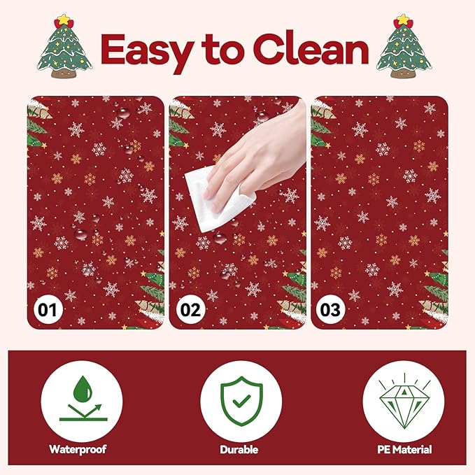 Christmas Tablecloth, 2 Pack Plastic Christmas Tablecloth Disposable for Rectangle Table Snowflake Xmas Tree Table Cloth Tables Cover for Xmas Holiday New Year Party Supplies Decoration 54 x 108 Inch