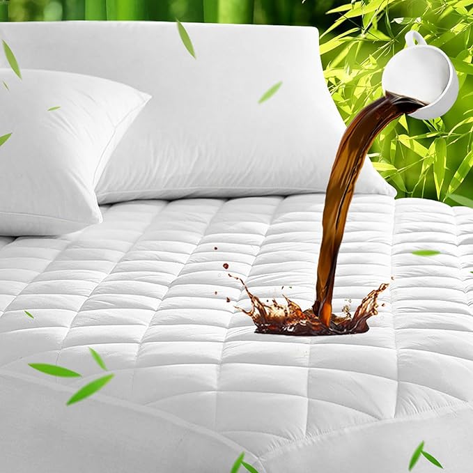 UNILIBRA California King Mattress Pad Waterproof Rayon Made from Bamboo, Fitted Deep Pocket Mattress Cover fits 6''-25'', Breathable Quilted Mattress Protector, White