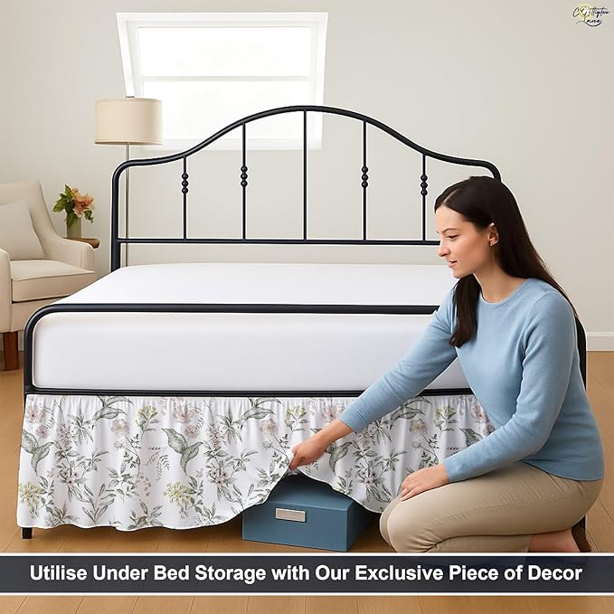 Cottington Lane Ruffled Bed Skirt Queen Size with Split Corner, Brushed Microfiber Hotel Quality Dust Ruffle, 21 Inch Drop Gathered Bedskirt, Soft, Stylish, Shrink & Fade Resistant, Morning Petals