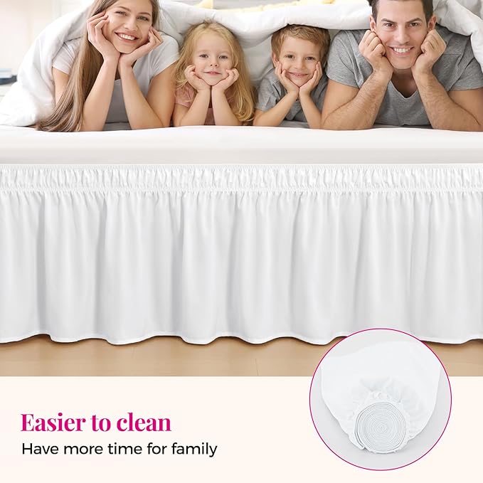 RIMELA Bed Skirt King Size Moon White 15 Inch Drop, Wrap Around Elastic Bedskirt, Dust Ruffle for Adjustable Bed Base Soft Durable Fabric Machine Washable Easy to Install Bed Skirts