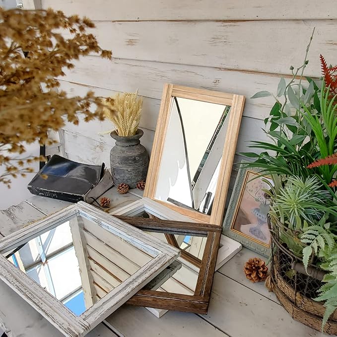 AAZZKANG Rustic Mirrors for Wall with Rectangular Wood Frame Decorative for Farmhouse Bedroom Bathroom Living Room Home Office
