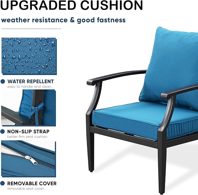 4 Piece Outdoor Patio Furniture Set, Oversized Metal Conversation Set