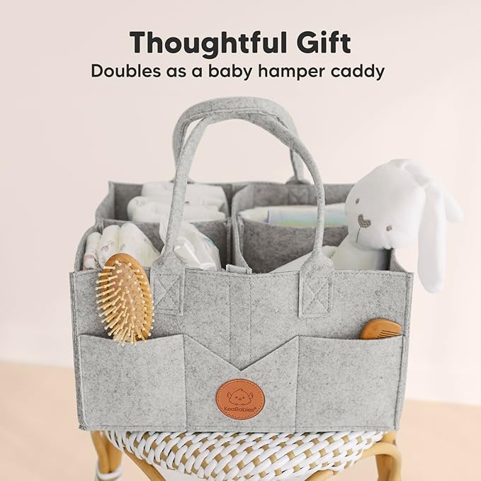 KeaBabies Baby Diaper Caddy Organizer with Handle - Portable Baby Car Organizers and Storage for Nursery, Changing Table, Large Shower Gift Basket for New Mom Gifts & Boy Girl Registry (Classic Gray)