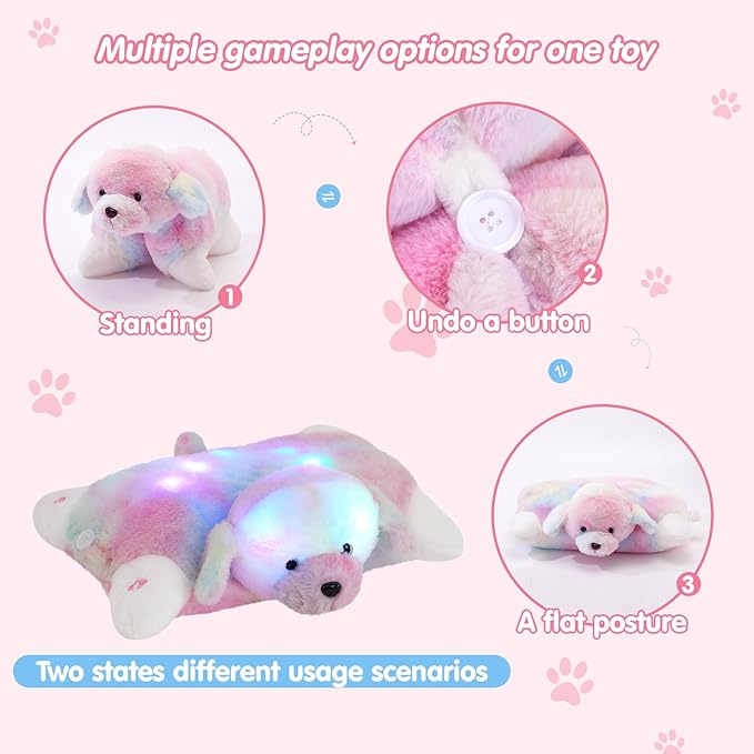 Glow Guards 14" Light Up Musical Rainbow Dog Stuffed Animal Sofa Decors Christmas Children's Day Birthday Gifts for Toddlers Kids (Rainbow Dog, LED & Music)
