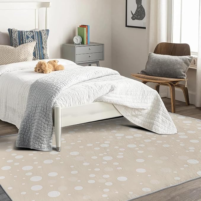 Beige Rug, 4x6 Rug, Bubble Print Rugs for Living Room Bedroom Dining, Minimalist Large Area Rug, Washable Rug Non Slip Soft Indoor Carpet, Kids and Pets Friendly, Beige Home & Room Decor