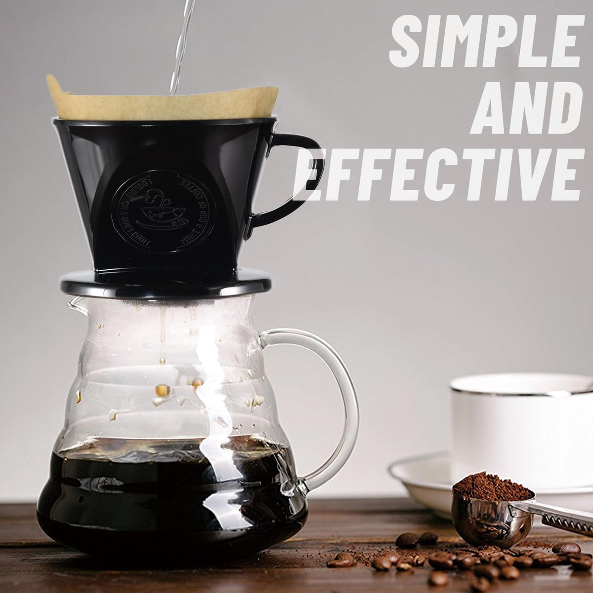 JynJyn Melamine Pour Over Coffee Maker with 3 Drip Holes, Pour Over Coffee Dripper For Camping, Home, Café, Size 02 (Black)