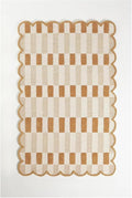 Hand-Tufted Wool Rug with Scalloped Edges, Light Blue Plaid Pattern, Cozy Soft Area Rug for Living Room, Bedroom, and Nursery, Handmade Modern Accent Rug (Neutral, 4X7 FEET)