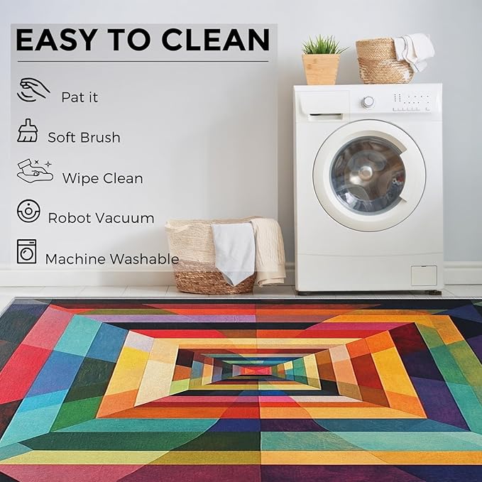 5x7 Colorful Geometry Rugs for Bedroom Decor, Washable Abstract Geometric Pattern Area Rug, Living Room Home Decoration, Non Slip Soft Thin, Abstract Art Decor Carpet PF-P 49
