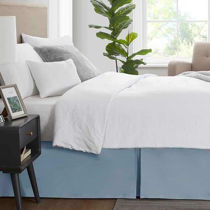 Nestl Stone Blue Bed Skirt Cal King Size - Cal King Bed Skirt 14 Inch Drop - Brushed Microfiber Bed Skirts - Hotel Quality Pleated Bed Skirt - Shrinkage & Fade Resistant