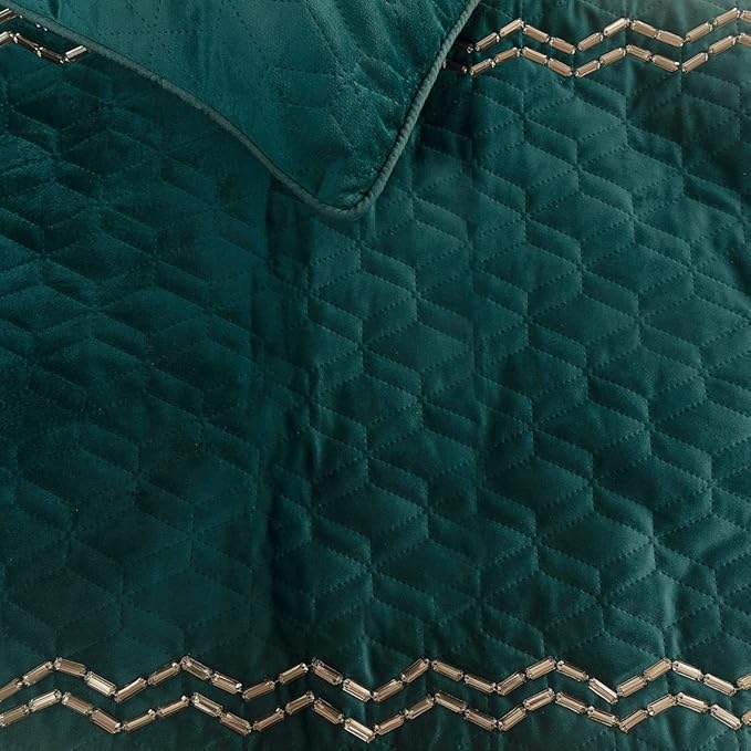 The HomeCentric King Queen Twin Teal Blue Decorative Twin 53"x18" Bed Runner Without Pillow Cover, Quilted & Crystals Bed Scarf on Velvet Fabric - Teal Diamond Symphony