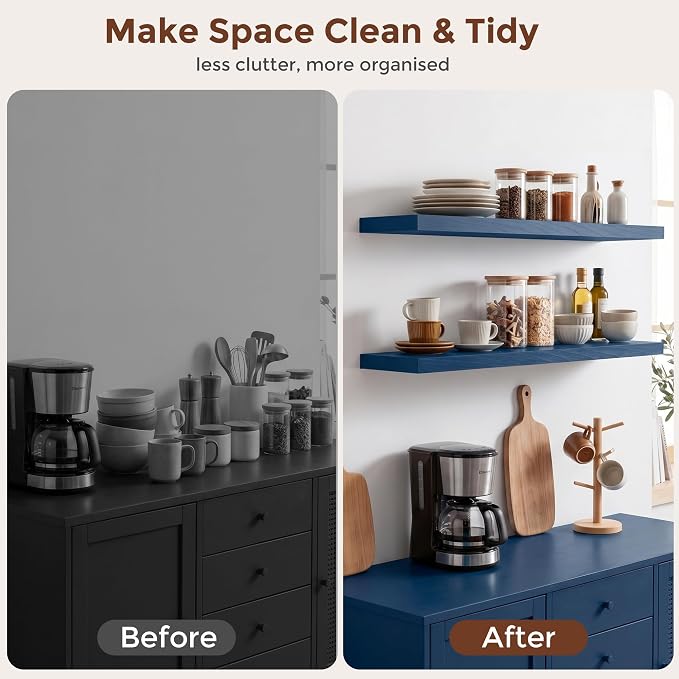 fuqing 40 Inch Floating Shelves | 6.7 Inch Deep Dark Blue Floating Shelves