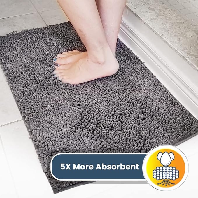 Muddy Mat® Shown on TV – Super Absorbent Microfiber Dog Door Mat for Muddy Paws, Non-Slip Washable Pet Rug, Quick Dry Chenille Entryway Carpet, Machine Washable Indoor Outdoor mat, Grey 59"x35"