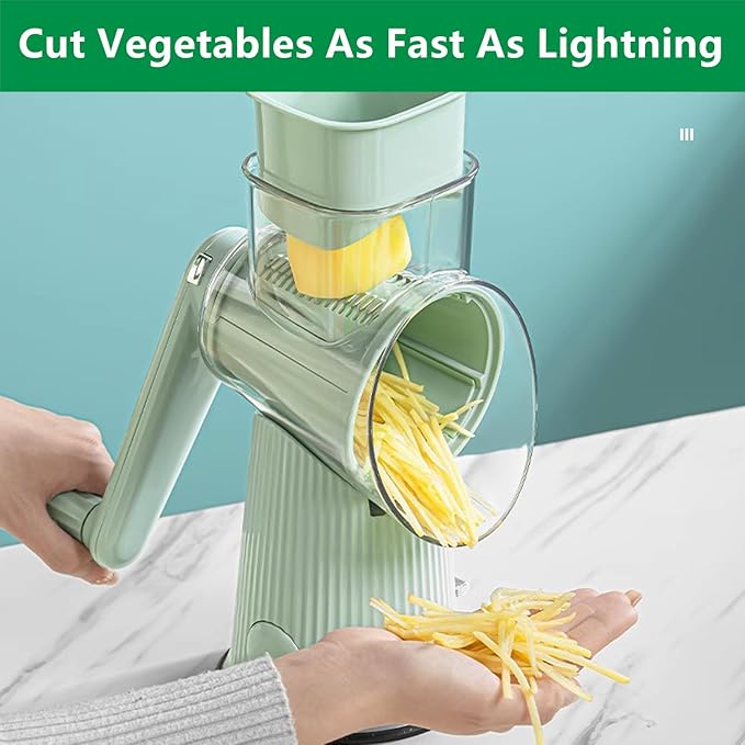 AYUBOC 5 in 1 Rotary Grater, Kitchen Artifact 5 in 1 Food Chopper, AYUBOC 5 in 1 Gourmet Cheese Grater, 5 in 1 Cheese Grater, 5 in 1 Hand Crank Food Chopper-Green|5 Group Blades
