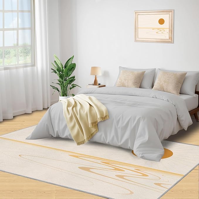 Boho Sun Area Rugs 4x6ft, Minimalist Sunburst Carpet for Bedroom, Geometric Solar Rug for Living Room Easy to Clean for Indoor Outdoor Hardwood Floors Home Decor