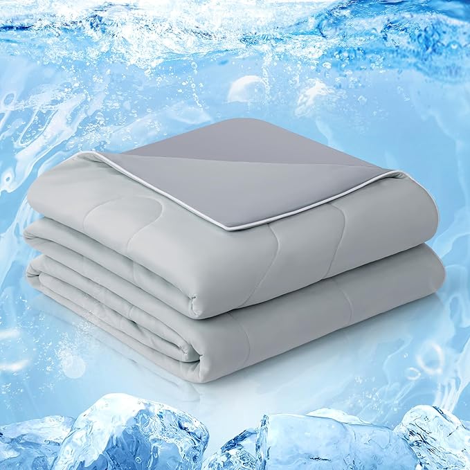 EASELAND Cooling Comforter King, Cold Touch Fabric Absorbs Body Heat, Double-Sided Cool Design Soft Fluffy Cooling Blanket for Night Sweats Hot Sleeper (Grey, King(108"x90"))