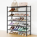 Smiry Long Bamboo Shoe Rack, 6 Tier Free Standing Wooden Shoe Organizer, Stackable Wood Shoe Storage Shelf for Closet, Entryway, 12 Vertical Slats, 2+2+2 Stack Standard Legs, 33.7"x11"x39", Black