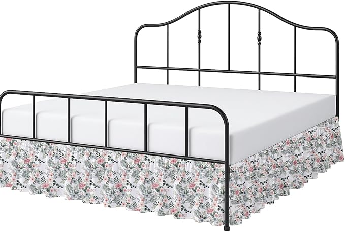 Cottington Lane Ruffled Bed Skirt Queen Size with Split Corner, Brushed Microfiber Hotel Quality Dust Ruffle, 15 Inch Drop Gathered Bedskirt, Soft, Stylish, Shrink & Fade Resistant, Petal Dream