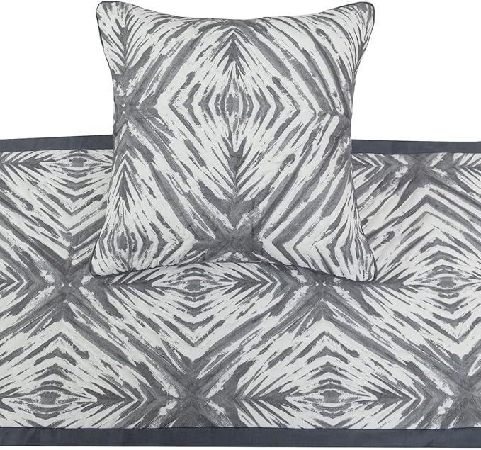 The HomeCentric King/Queen/Twin Grey & White Designer Full 68"x18" Bed Runner with Pillow Cover, Quilted Bed Scarf on Cotton Fabric - Grey Semblance